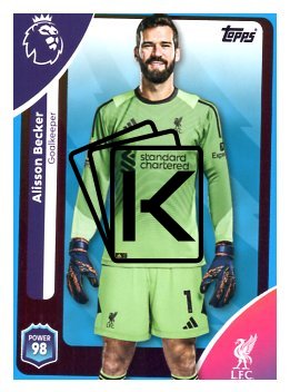 fotbalová kartička 2025-26 Topps  Premier League 164 Alisson Becker (Liverpool)-PARALLEL Blue