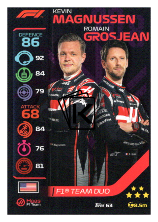 2020 Topps Formule 1 Turbo Attax 63 Team Duo Kevin Magnussen & Romain Grosjean Haas F1