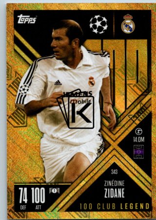 Fotbalová kartička 2024-25 Topps Match Attax EXTRA UEFA Club Competitions 100 Club Legend 343.  Zinedine Zidane (Real Madrid CF)