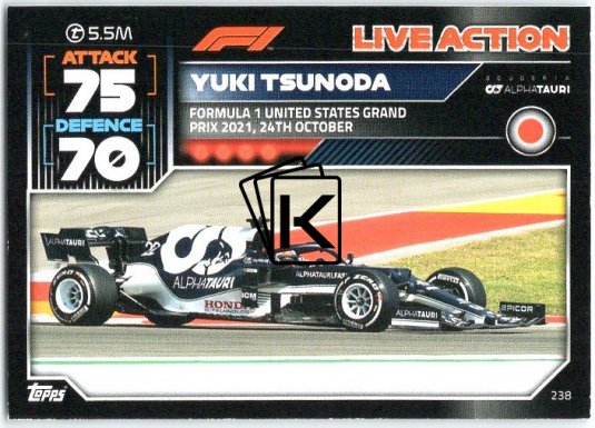 2022 Topps Formule 1Turbo Attax F1 Live Action 2021 238 Yuki Tsunoda (Scuderia AlphaTauri)