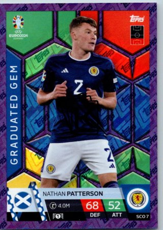 fotbalová karta Topps Match Attax EURO 2024 Purple Sapphire Holograph Graduated Gems SCO 7.  Nathan Patterson (Scotland)