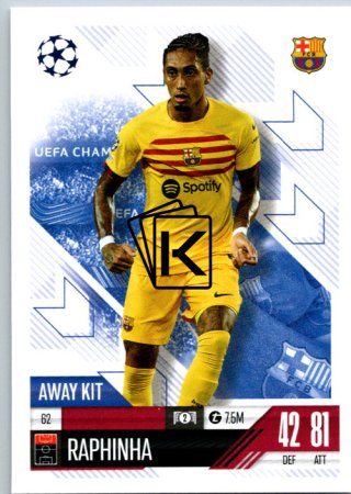 Fotbalová kartička 2024-25 Topps Match Attax EXTRA UEFA Club Competitions Away Kit 62.  Raphinha (FC Barcelona)