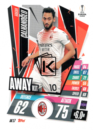 fotbalová kartička 2020-21 Topps Match Attax Champions League Extra Top Away Kit AK17 Hakan Çalhanoğlu AC Milan