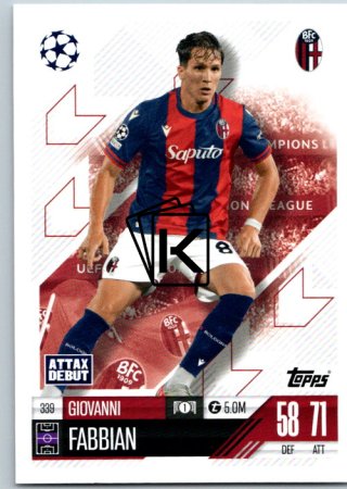 fotbalová kartička 2024-25 Topps Match Attax UEFA Club Competitions 339 Giovanni Fabbian (Bologna FC 1909)  -  Attax Debut