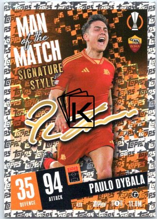 Fotbalová kartička 2023-24 Topps Match Attax UEFA Club Competitions  Man of the Match Signature Style 429	Paulo Dybala	AS Roma