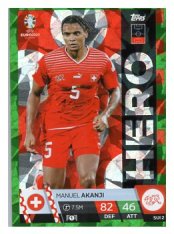 fotbalová karta Topps Match Attax EURO 2024 Green parallel Hero SUI2 Manuel Akanji (Switzerland)