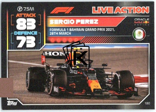 2022 Topps Formule 1Turbo Attax F1 Live Action 2021 180 Sergio Perez (Red Bull Racing)