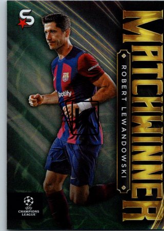 Fotbalová kartička 2023-24 Topps Superstars UEFA Club Competitions Matchwinner MW-17 Robert Lewandowski (FC Barcelona)