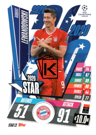 fotbalová kartička 2020-21 Topps Match Attax Champions League STAR12.  Robert Lewandowski FC Bayern München