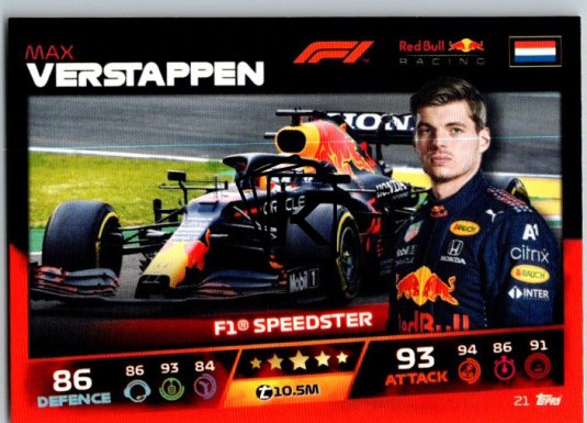 2021 Topps Formule 1 Turbo Attax 21 Speedster Max Verstappen Red Bull Racing