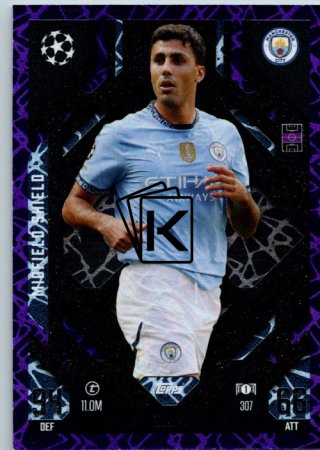 Fotbalová kartička 2024-25 Topps Match Attax EXTRA UEFA Club Competitions Midfield Shield 307.  Rodri (Manchester City) Purple Parallel