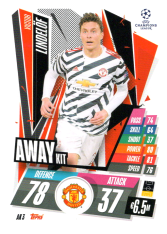 fotbalová kartička 2020-21 Topps Match Attax Champions League Extra Away Kit AK3 Victor Lindelöf Manchester United