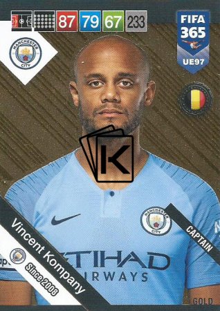 Fotbalová kartička Panini FIFA 365 – 2019 UPDATE Gold Captain 97 Vincent Kompany Manchester City