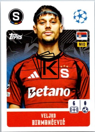 2024-25 Topps Champions League 429 Veljko Birmančević (AC Sparta Praha)