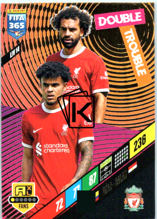 fotbalová karta Panini FIFA 365 2024 Adrenalyn XL LIV14 Luis Díaz / Mohamed Salah Liverpool Double Trouble