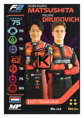 2020 Topps Formule 1 Turbo Attax 114 Team Duo F2 Nobuharu Matsushita & Felipe Drugovich