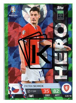 fotbalová karta Topps Match Attax EURO 2024 Green parallel Hero CZE18 Patrick Schick (Czech Republic)