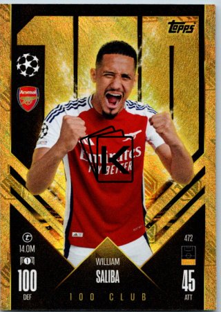 fotbalová kartička 2024-25 Topps Match Attax UEFA Club Competitions 100 club 472 William Saliba (Arsenal)