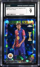 Gradovaná karta 2024-25 Topps Chrome Sapphire UCC #27 Lamine Yamal CGC 9