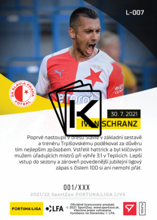 fotbalová kartička SportZoo 2021-22 Live L-007 Ivan Schranz SK Slavia Praha