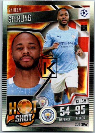 fotbalová kartička 2020-21 Topps Match Attax 101 Champions League Hot Shot 208 Raheem Sterling Manchester City
