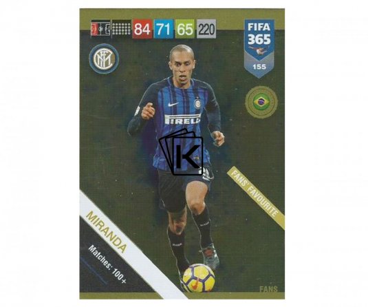 Fotbalová kartička Panini FIFA 365 – 2019 Fans 155 Miranda Inter Milan