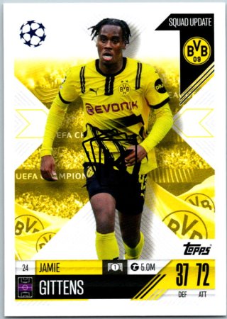 Fotbalová kartička 2024-25 Topps Match Attax EXTRA UEFA Club Competitions Squad Update 24.  Kjamie Gittens (Borussia Dortmund)