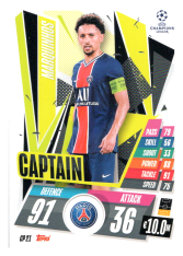 fotbalová kartička 2020-21 Topps Match Attax Champions League Extra Captain CP21 Marquinhos PSG