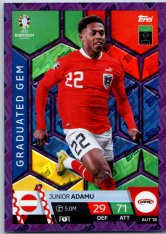 fotbalová karta Topps Match Attax EURO 2024 Purple Sapphire Holograph Graduated Gems AUS 18. Junior Adamu (Austria)