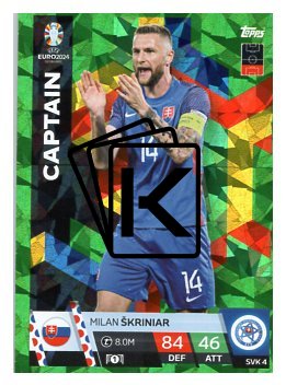 fotbalová karta Topps Match Attax EURO 2024 Green parallel SVK8 Milan Škrniar (Slovakia)