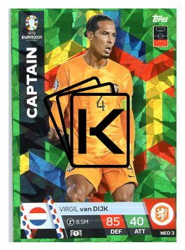 fotbalová karta Topps Match Attax EURO 2024 Green parallel NED3 Virgil Van Dijk (Netherlands)