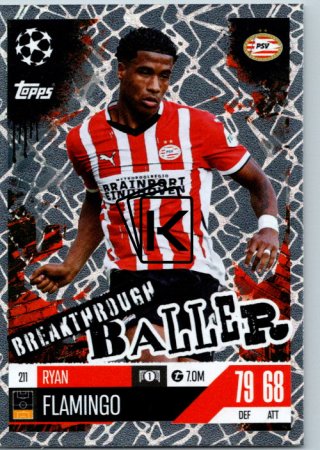Fotbalová kartička 2024-25 Topps Match Attax EXTRA UEFA Club Competitions Breakthrough Baller 211 Ryan Flamingo (PSV Eindhoven)