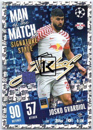 Fotbalová kartička 2023-24 Topps Match Attax UEFA Club Competitions  Man of the Match Signature Style  418	Joško Gvardiol RB Leipzig
