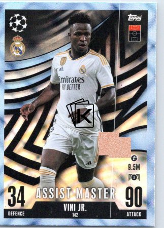 2023-24 Topps Match Attax EXTRA UEFA Club Competition Blue Crystal Parallel Assist Master 142 Vini Jr. (Real Madrid CF)