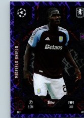 Fotbalová kartička 2024-25 Topps Match Attax EXTRA UEFA Club Competitions Midfield Shield 309.  Amadou Onana (Aston Villa) Purple Parallel