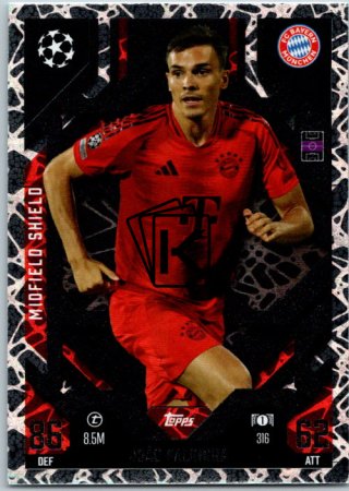 Fotbalová kartička 2024-25 Topps Match Attax EXTRA UEFA Club Competitions Midfield Shield 316 Joao Palhinha (FC Bayern München)