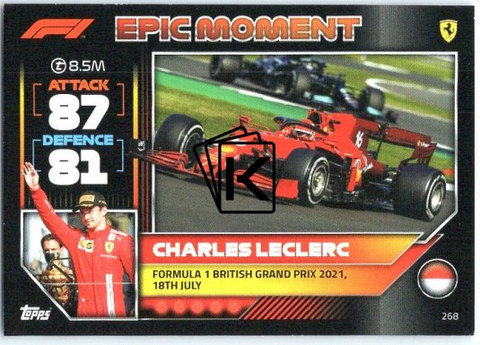 2022 Topps Formule 1Turbo Attax F1 Epic Moments 2021 268 Charles Leclerc (Ferrari)