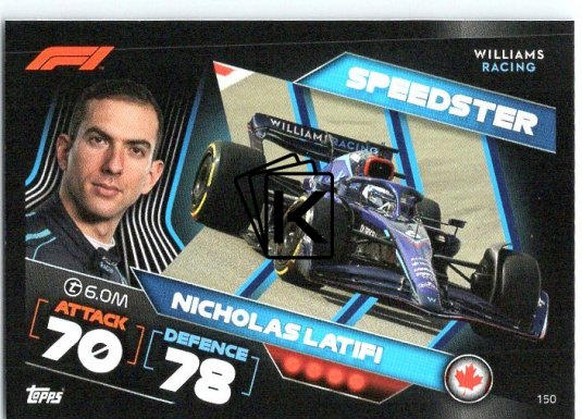 2022 Topps Formule 1Turbo Attax F1 Speedster150 Nicholas Latifi (Williams)
