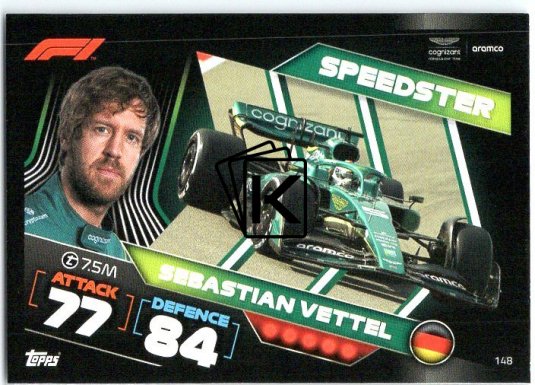 2022 Topps Formule 1Turbo Attax F1 Speedster 148 Sebastian Vettel (Aston Martin)