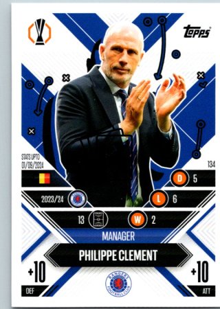 Fotbalová kartička 2024-25 Topps Match Attax EXTRA UEFA Club Competitions Manager Career 134.  Philippe Clement (Rangers FC)