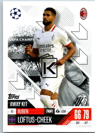 Fotbalová kartička 2024-25 Topps Match Attax EXTRA UEFA Club Competitions Away Kit 70.  Ruben Loftur-Cheek (AC Milan)