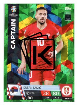 fotbalová karta Topps Match Attax EURO 2024 Green parallel SRB14 Dušan Tadič (Serbia)