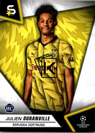 Fotbalová kartička 2023-24 Topps Superstars UEFA Club Competitions 25 Julien Duranville (Borussia Dortmund) – RC