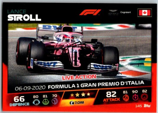 2021 Topps Formule 1 Turbo Attax Live Action 145 Lance Stroll Aston Martin