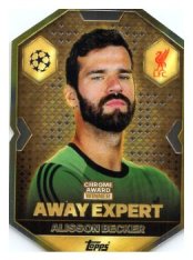 fotbalová kartička 2025-26 Topps Match Attax UCC Chrome Award Winner CA 17 Alisson Becker (Liverpool)  -  Away Expert