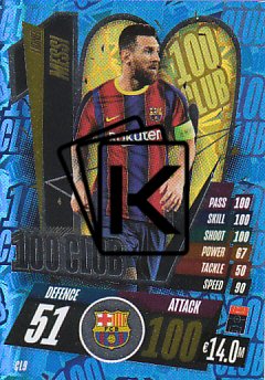 fotbalová kartička Topps Match Attax Champions League 2020-21 100 Club CL9 Lionel Messi FC Barcelona