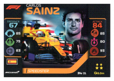 2020 Topps Formule 1Turbo Attax 31 Speedster Carlos Sainz McLaren F1 Team