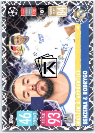 fotbalová kartička 2021-22 Topps Match Attax UEFA Champions League Master & Apprentice 428 Karim Benzema & Rodrygo Real Madrid CF