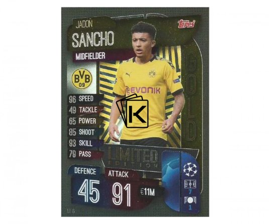Fotbalová kartička 2019-2020 Topps Match Attax Champions League Limited Edition GOLD Jadon Sancho LE6