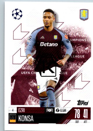 fotbalová kartička 2024-25 Topps Match Attax UEFA Club Competitions 4 Ezra Konsa (Aston Villa)